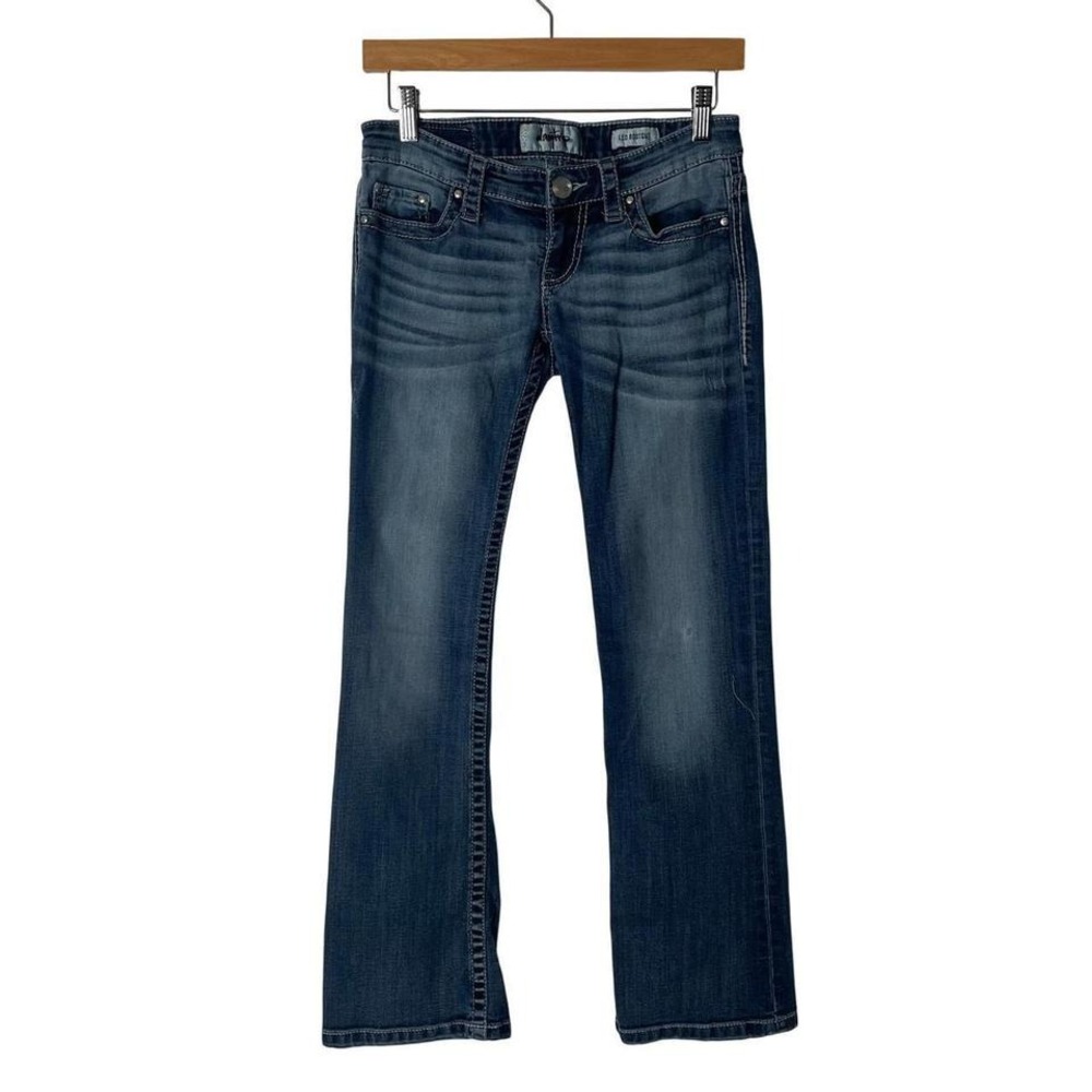 Daytrip Leo Low Rise Bootcut Jeans Women Size 26 Blue Denim Embellished Pockets